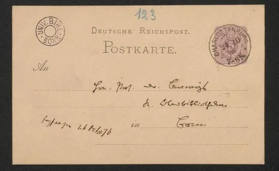 Postkarte an Prof. Dr. [Jacob] Bernays, K[öniglicher] Oberbibliothekar, Bonn vom 24.10.1876 - Signatur: S 971
