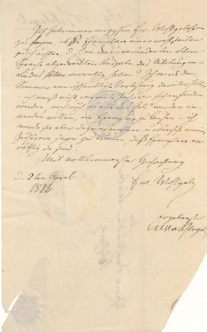 Brief von August Wilhelm Schlegel an Eduard Weber vom 02.04.1823