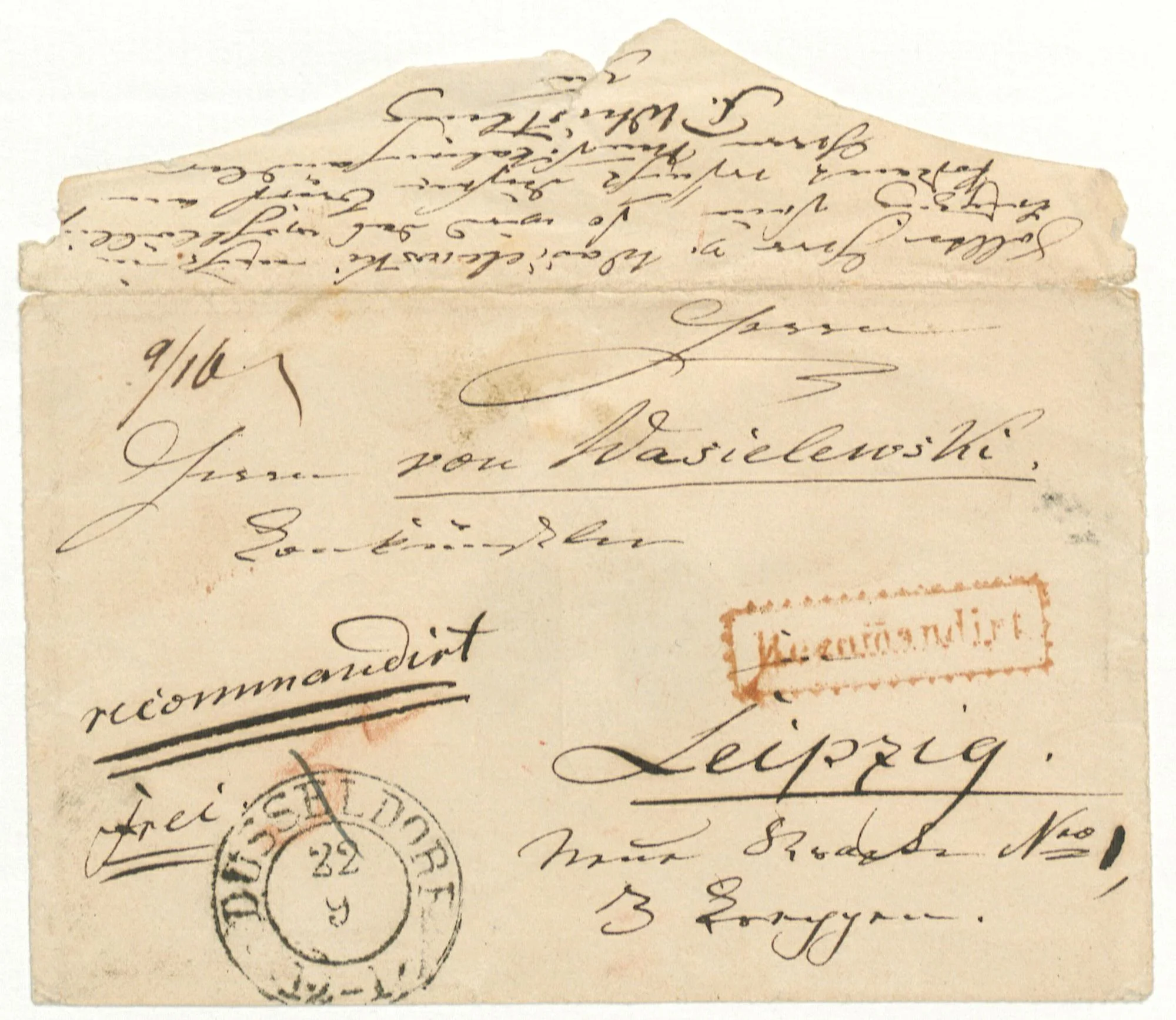 Briefumschlag an Herrn von Wasielewski. Tonkünstler