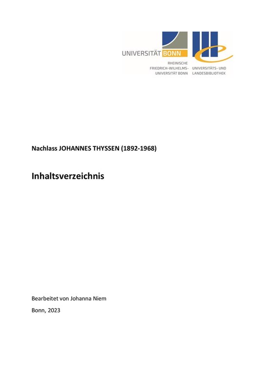 Nachlass Johannes Thyssen