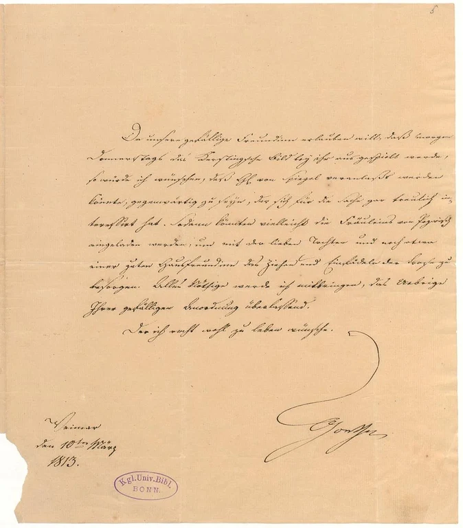 Johann Wolfgang von Goethe an Johanna Schopenhauer, ULB Bonn, Autographensammlung